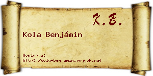 Kola Benjámin névjegykártya